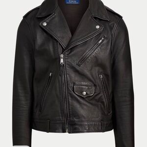 Polo by Ralph Lauren Black Leather Bomber-Style Moto Jacket